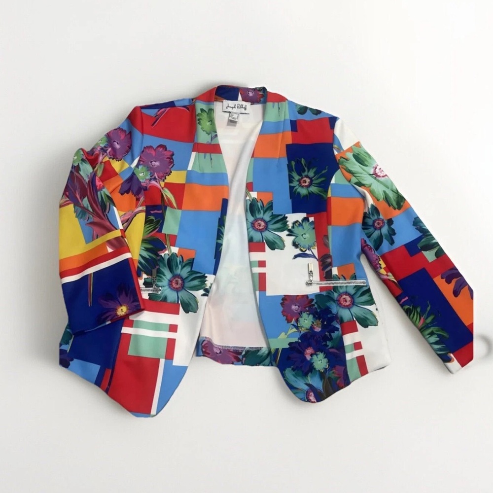 VTG Joseph Ribkoff Blazer Size 10 Multicolor Tropical Floral Jacket Woman’s
